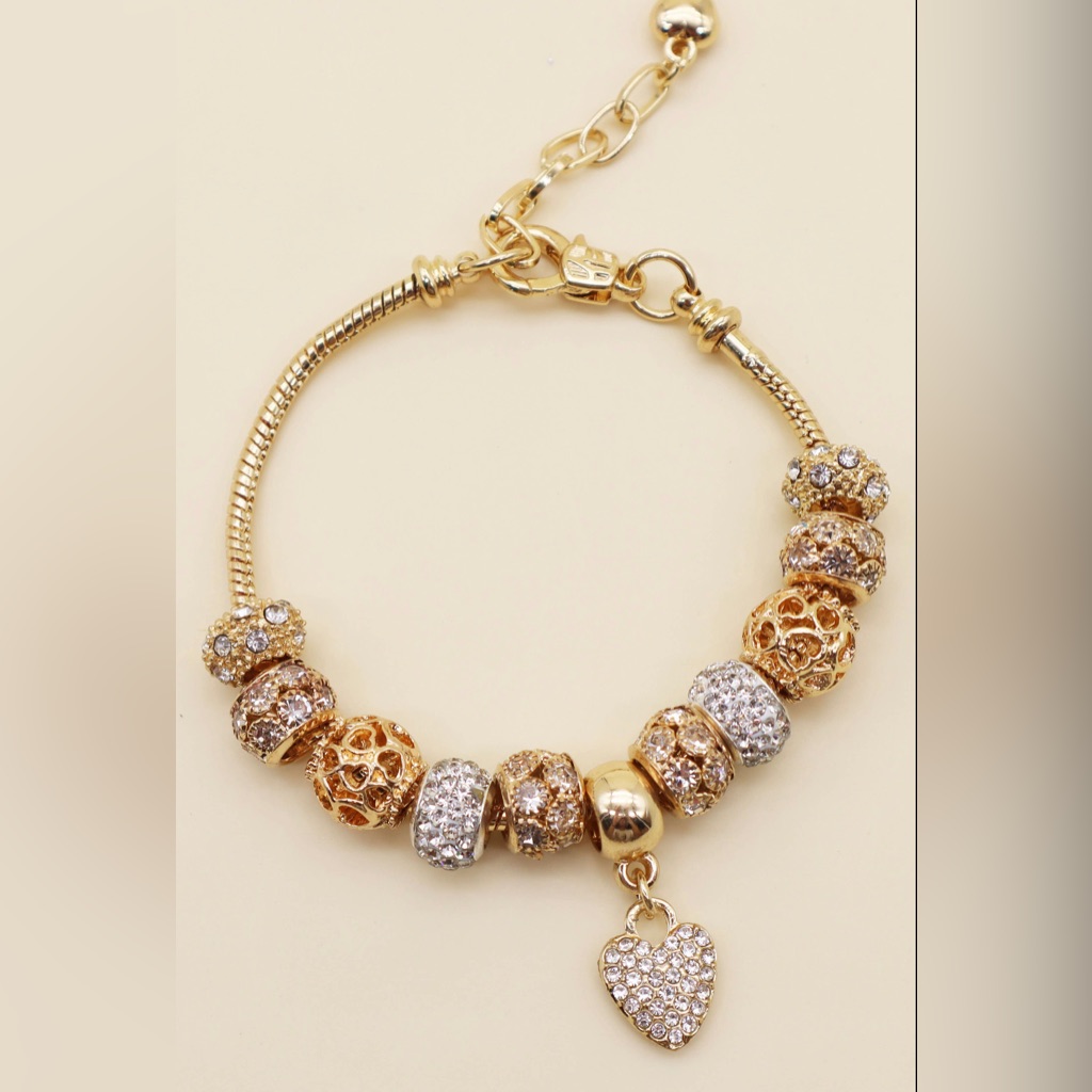 Heart Zircon Alloy Beaded Bracelet